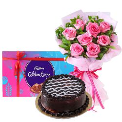 Bakery Fresh Cake with Pink Roses and Cadbury Celebration Bakery Fresh Cake with Pink Roses and Cadbury Celebration