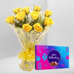 Premium Yellow Rose Bouquet and Cadbury Celebration Combo Premium Yellow Rose Bouquet and Cadbury Celebration Combo