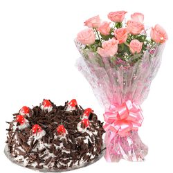 Sensational Cake and Pink Rose Bouquet Sensational Cake and Pink Rose Bouquet