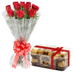 Magical Red Rose Bouquet and Ferrero Rocher Chocolates Magical Red Rose Bouquet and Ferrero Rocher Chocolates