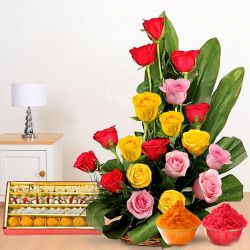 Admirable colorful mixed Roses and palatable assorted Sweets Admirable colorful mixed Roses and palatable assorted Sweets