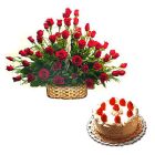 Red Roses Arrangement with Black Forest cake Red Roses Arrangement with Black Forest cake