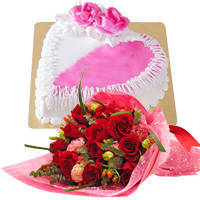 Incomparable 12 Red Dutch Roses Bouquet with 1 Kg Heart Shaped Cake Incomparable 12 Red Dutch Roses Bouquet with 1 Kg Heart Shaped Cake