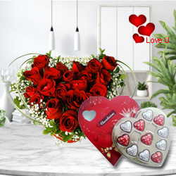 12 Dutch Red Roses in Heart Shape Arrangement and Heart Shaped Delicious Chocolate Box 12 Dutch Red Roses in Heart Shape Arrangement and Heart Shaped Delicious Chocolate Box