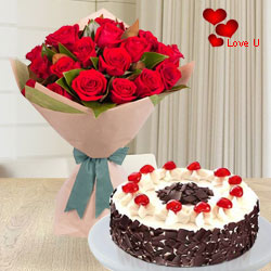 24 Exclusive Red Dutch Roses Bouquet and 1 Kg. 5 Star Bakery Cake 24 Exclusive Red Dutch Roses Bouquet and 1 Kg. 5 Star Bakery Cake