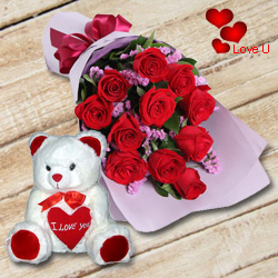 Dutch Red Roses n Huggable 12 inch Teddy Bear Dutch Red Roses n Huggable 12 inch Teddy Bear
