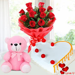 Dozen Red Roses with Teddy Bear n Cake Dozen Red Roses with Teddy Bear n Cake