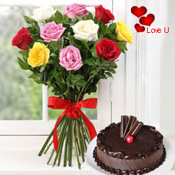 Dozen Assorted Roses n Cake Dozen Assorted Roses n Cake