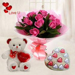 Soft Pink Roses with Heart Shape Chocolates n Teddy Bear Soft Pink Roses with Heart Shape Chocolates n Teddy Bear
