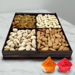 Nice Wrapped Gift Box containing Mixed Dry Fruits i.e. Raisin, Pistas, Cashews, Almonds, Wallnuts with free Gulal/Abir Pouch.
Nice Wrapped Gift Box containing Mixed Dry Fruits i.e. Raisin, Pistas, Cashews, Almonds, Wallnuts with free Gulal/Abir Pouch.