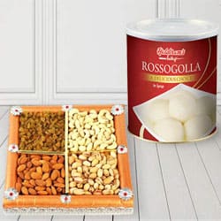 500 gms Assorted Dry Fruits with 1 Kg Haldiram Rasgulla 500 gms Assorted Dry Fruits with 1 Kg Haldiram Rasgulla