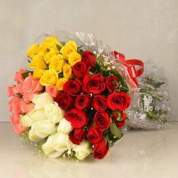 50 Mixed Colour Roses Bouquet 50 Mixed Colour Roses Bouquet