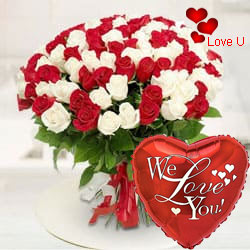 Glowing Marvel Red N White Roses Premium Bouquet Glowing Marvel Red N White Roses Premium Bouquet