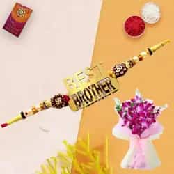 Vibrant Blooms of Orchid Stems Bouquet With Rakhi Vibrant Blooms of Orchid Stems Bouquet With Rakhi