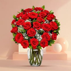 Romantic Deep Dark Red Roses in a Glass Vase Romantic Deep Dark Red Roses in a Glass Vase