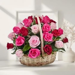 Charming Just for You 15 Pink N Red Roses Basket Charming Just for You 15 Pink N Red Roses Basket