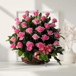 Romantic Assortment of Pink Roses in a Basket Romantic Assortment of Pink Roses in a Basket