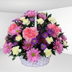 Charming Perfect Combination White and Pink Carnations and Roses Basket<br> Charming Perfect Combination White and Pink Carnations and Roses Basket<br>