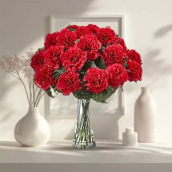 You can shop online for ravishing Red Carnations in a glass vase You can shop online for ravishing Red Carnations in a glass vase