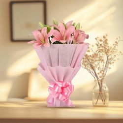 Beautiful Pink Lilies Bouquet wrapped in a Tissue Beautiful Pink Lilies Bouquet wrapped in a Tissue