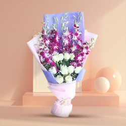 Enchanting White Roses & Orchids Bouquet Enchanting White Roses & Orchids Bouquet
