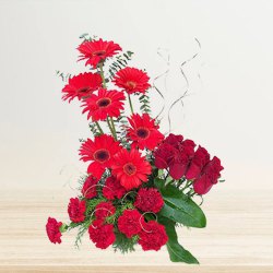 Majestic Table Top Arrangement of Carnations, Roses nd Gerberas Majestic Table Top Arrangement of Carnations, Roses nd Gerberas