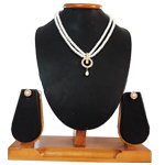 Exotic Double Line White Pearl Necklace Set with Dropping Pearl Pendent N Matching Earrings Exotic Double Line White Pearl Necklace Set with Dropping Pearl Pendent N Matching Earrings