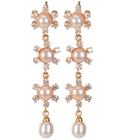 Exotic Chained Pearl Earrings Decorated with Sparkling AD Stones Exotic Chained Pearl Earrings Decorated with Sparkling AD Stones
