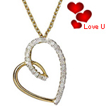 Love-Embellished Gold Heart Pendant with Chain Love-Embellished Gold Heart Pendant with Chain