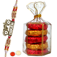 Homemade Oreo Chocolates with Biker Bhai Rakhi with Roli Tilak and Chawal Homemade Oreo Chocolates with Biker Bhai Rakhi with Roli Tilak and Chawal