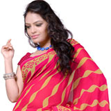 Enticing Red Coloured Georgette Saree with Striped Print Design Enticing Red Coloured Georgette Saree with Striped Print Design