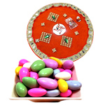 Outstanding Combo Gift of One Golden Thali and Sugar Coated Almonds Outstanding Combo Gift of One Golden Thali and Sugar Coated Almonds