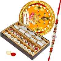 Flattering Selection of One Assorted Mithai Pack, One Rakhi Thali and One Fancy Rakhi Flattering Selection of One Assorted Mithai Pack, One Rakhi Thali and One Fancy Rakhi