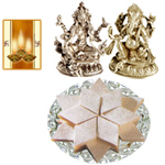 Laxmi Ganesh Idol with Kaju Katli Laxmi Ganesh Idol with Kaju Katli