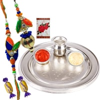 Wholesome Affection of 2 Chocos with Silver Thali and Bhaiya Bhabhi Rakhi Wholesome Affection of 2 Chocos with Silver Thali and Bhaiya Bhabhi Rakhi