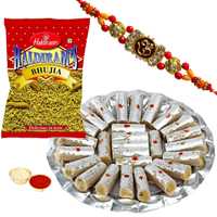 One or More Designer Ethnic Rakhi with 500 Gms. Kaju Pista Roll n 200 Gms. Haldirams Bhujia<br /><font color=#0000FF>Free Delivery in USA</font> One or More Designer Ethnic Rakhi with 500 Gms. Kaju Pista Roll n 200 Gms. Haldirams Bhujia<br /><font color=#0000FF>Free Delivery in USA</font>