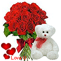 Exclusive <font color =#FF0000> Dutch Red </font> Roses Bunch with a small teddy bear Exclusive <font color =#FF0000> Dutch Red </font> Roses Bunch with a small teddy bear