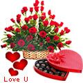 51 Exclusive <font color =#FF0000> Dutch Red </font> Roses Arrangement with Heart Shaped Chocolate Box 51 Exclusive <font color =#FF0000> Dutch Red </font> Roses Arrangement with Heart Shaped Chocolate Box