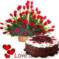 Astounding 50 Dutch Red Roses with 1 Kg Taj / 5 Star Bakery Cake Astounding 50 Dutch Red Roses with 1 Kg Taj / 5 Star Bakery Cake