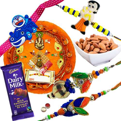 Outstanding Rakhi Combo Of Rakhi Thali With Family Rakhi Set, Cadbury Chocolate N Almonds Outstanding Rakhi Combo Of Rakhi Thali With Family Rakhi Set, Cadbury Chocolate N Almonds