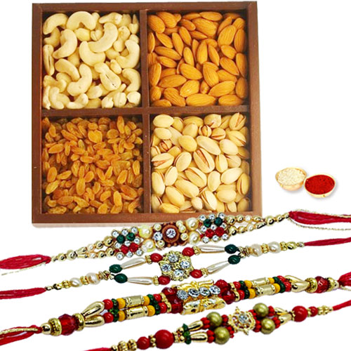 Arresting 4 Rakhis With Dry Fruits Mix Arresting 4 Rakhis With Dry Fruits Mix