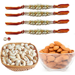 Fascinating Combo of 4 Rakhi With Almonds , Cashews Fascinating Combo of 4 Rakhi With Almonds , Cashews