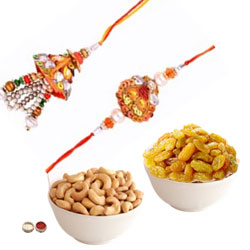 Classy Bhaiya Bhabhi Rakhi With Cashew, Raisin Classy Bhaiya Bhabhi Rakhi With Cashew, Raisin