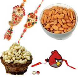 Fancy Bhaiya Bhabhi Rakhi With Single Kid Rakhi , Almond , cashews Fancy Bhaiya Bhabhi Rakhi With Single Kid Rakhi , Almond , cashews
