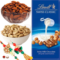 Graceful Bhabiya Bhabhi Rakhi Set, Almond, Cashew And Lindt Chocolate Graceful Bhabiya Bhabhi Rakhi Set, Almond, Cashew And Lindt Chocolate