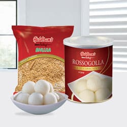 Haldiram Rasgulla with Bhujia from Haldi...