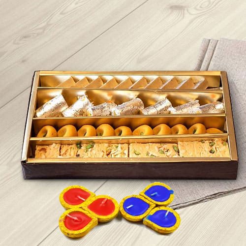 Assorted Sweets from Haldiram with wax Diya Assorted Sweets from Haldiram with wax Diya