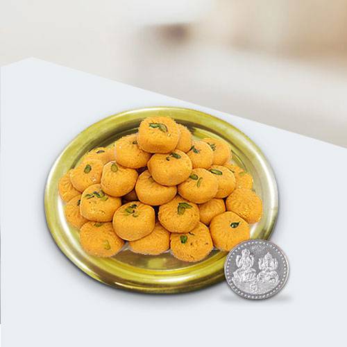 Haldirams Ladoo N Gold Plated Thali , Free Coin Haldirams Ladoo N Gold Plated Thali , Free Coin