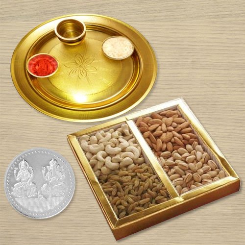 Dri Fruits N Gold Plated Thali , Free Coin Dri Fruits N Gold Plated Thali , Free Coin