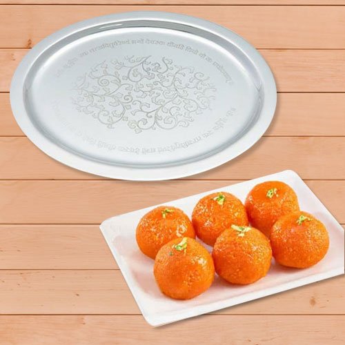 Haldirams Pure Ghee Laddoo N Silver Thali Haldirams Pure Ghee Laddoo N Silver Thali